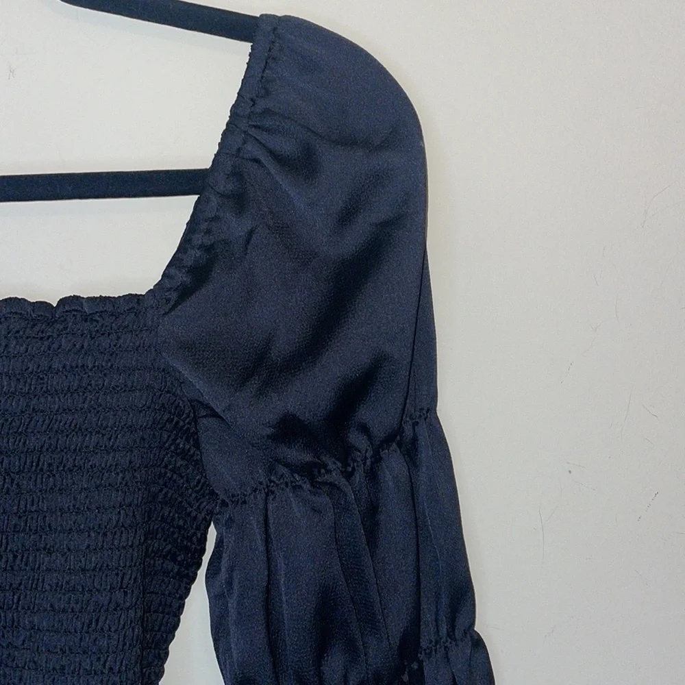 Free People So Shirred Smocked Crop Top Puff Sleeve